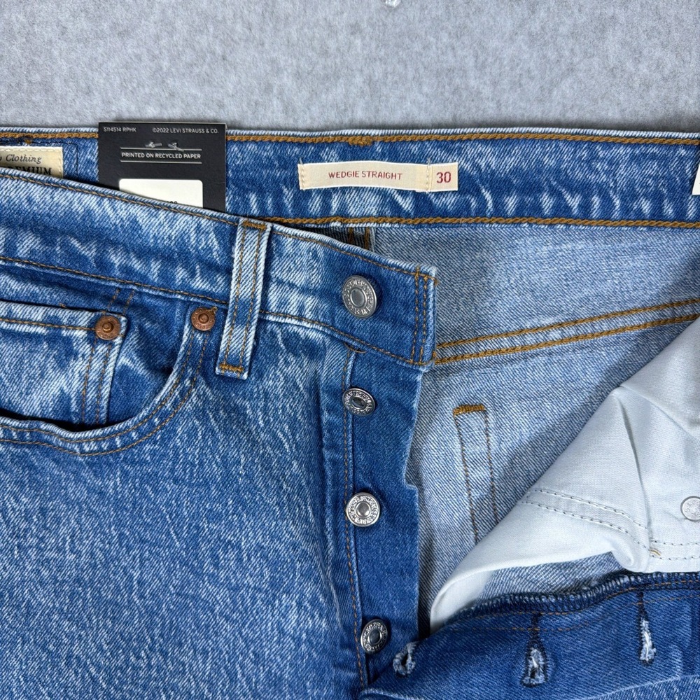 Levis Premium Wedgie Straight Jeans Blue Marble High Rise Button Fly 30x28 NEW - Picture 9 of 11